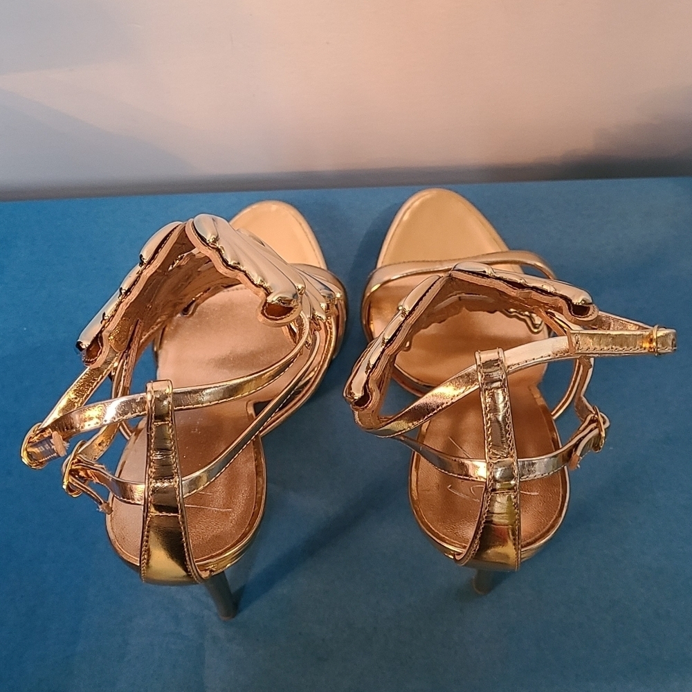 Giuseppe Zanotti Gold Coline Wings Leather Sandal Heels - Picture 8 of 15